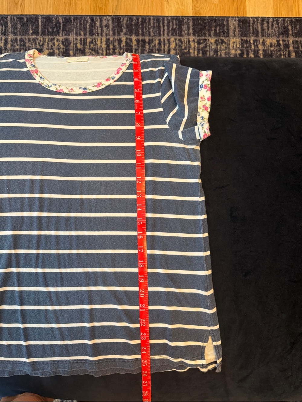 Anthropologie Navy & White Striped Tee with Floral Trim - Picture 6 of 6